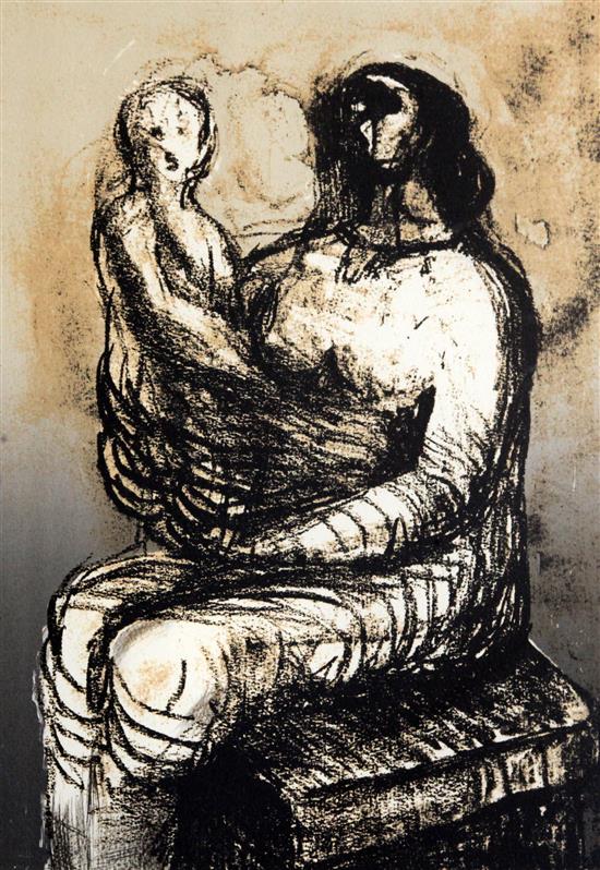 § Henry Moore (1898-1986) Mother with child on lap, 1985 16 x 12in.